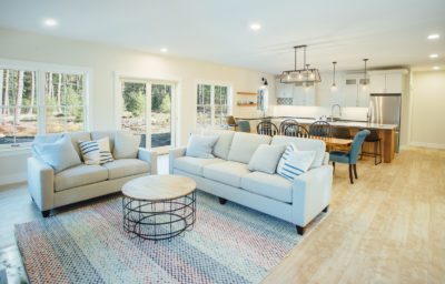Living room, New Hampshire, "Modern Cottage," Custom home design and construction by Don Madore. New England home builders.