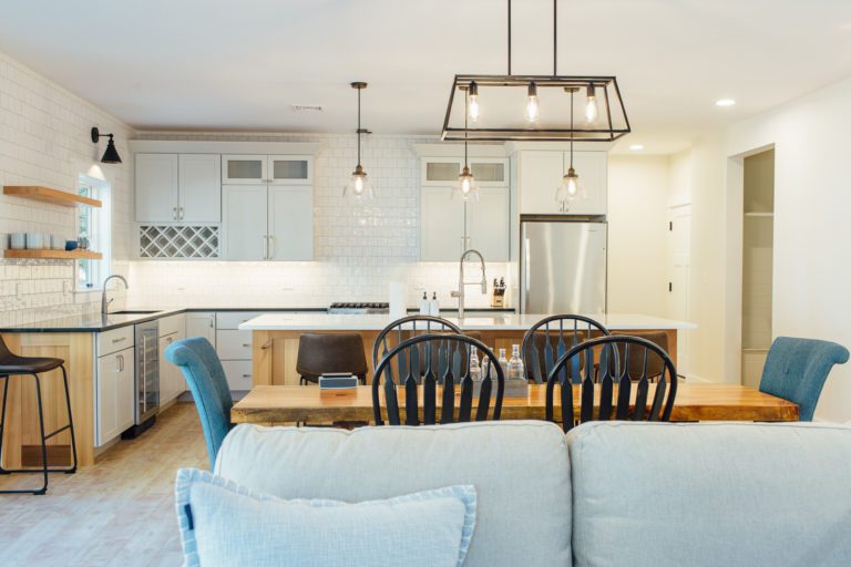 Kitchen-Dining Room, New Hampshire, "Modern Cottage," Custom home design and construction by Don Madore. New England home builders.